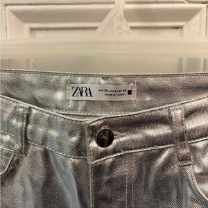 ZARA Metallic Silver High-Rise Jeans
